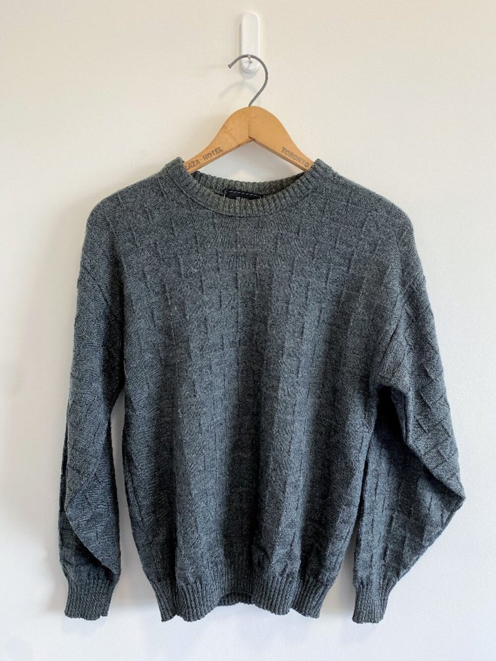 Vintage Charcoal Grey Geometric Textured Sweater / 90s / Made in Canada